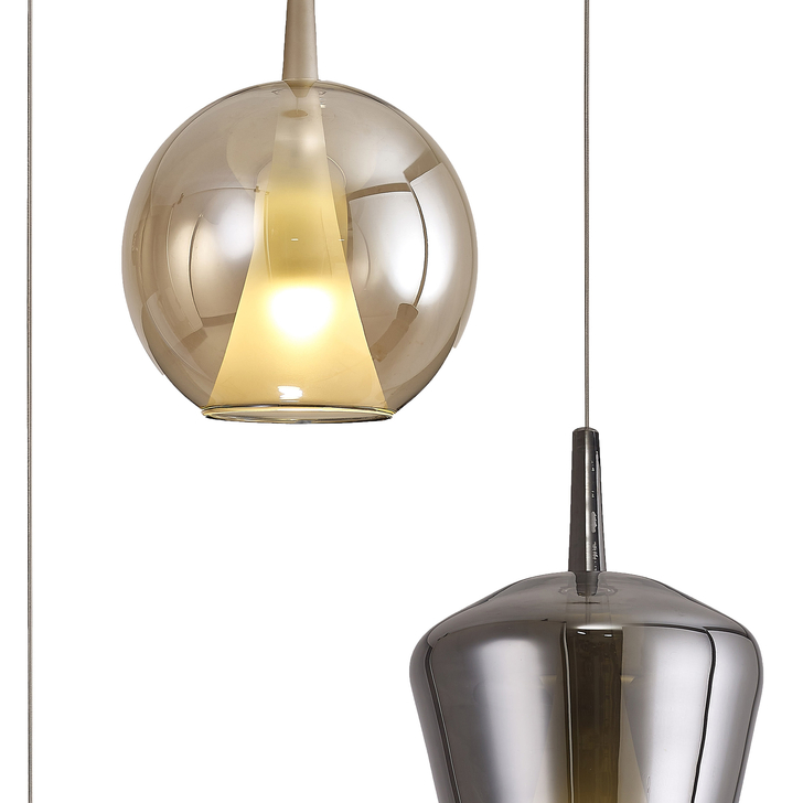 Mantra Elsa 3 Light Pendant Light With Gold Frame Complete With Clear, Chrome And Bronze Glas Shades