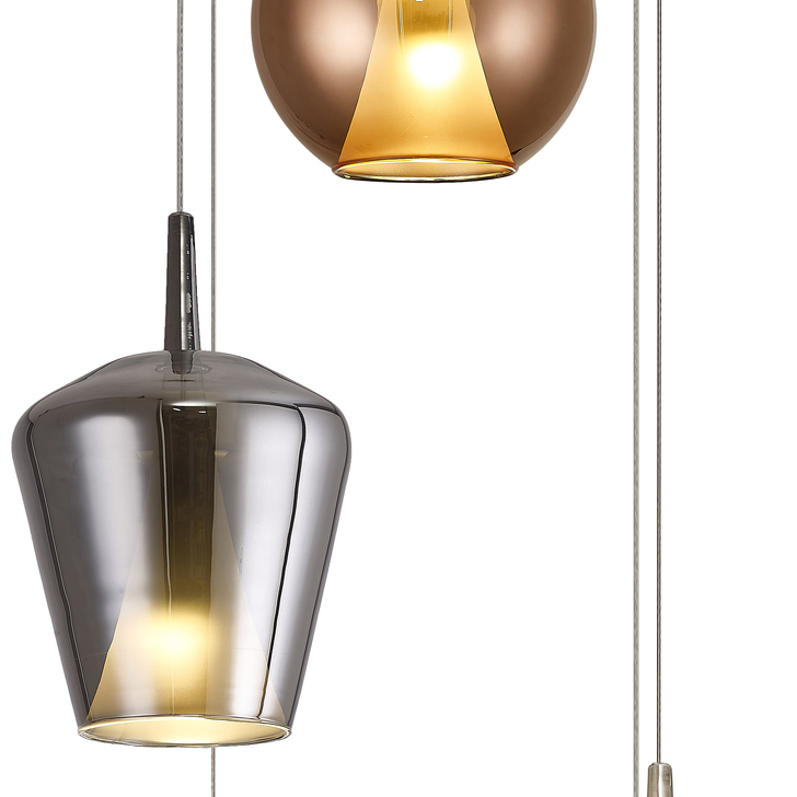 Mantra Elsa 5 Light Pendant Light With Gold Frame Complete With Clear, Chrome And Bronze Glas Shades