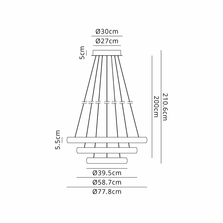 Mantra Flats 59cm White 3 Tier Led Ring Pendant Light - Dimmable - 3000K