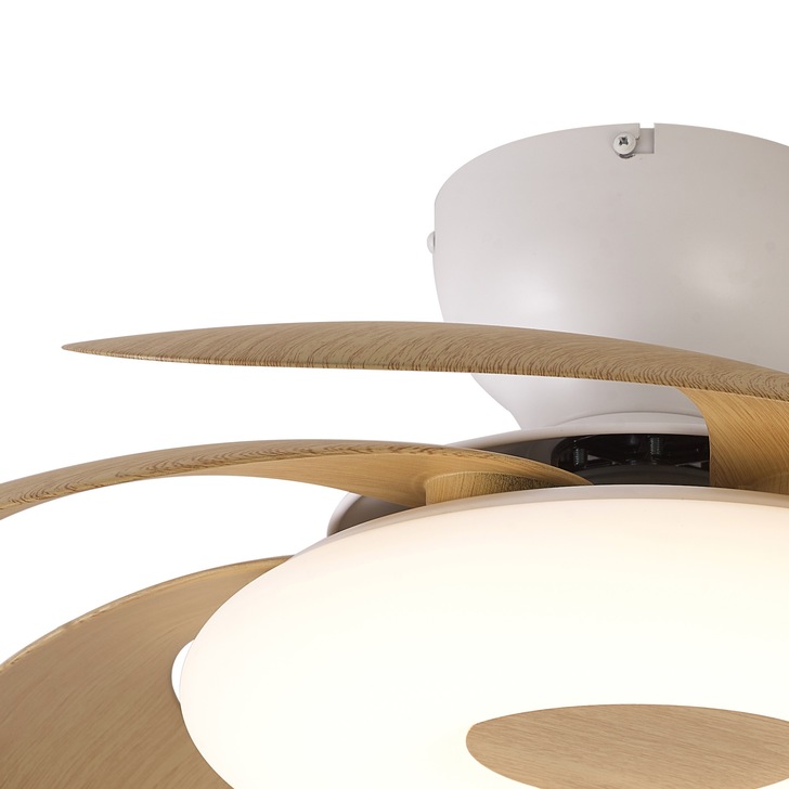 Mantra Flowers White And Wood Led Ceiling Fan Light Complete With Remote - 2700K - 5000K