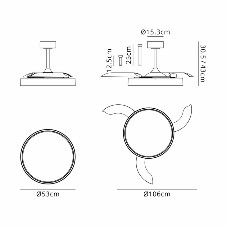 Mantra Glass 530mm Led Ceiling Fan Light Complete With Remote - 2700-5000K