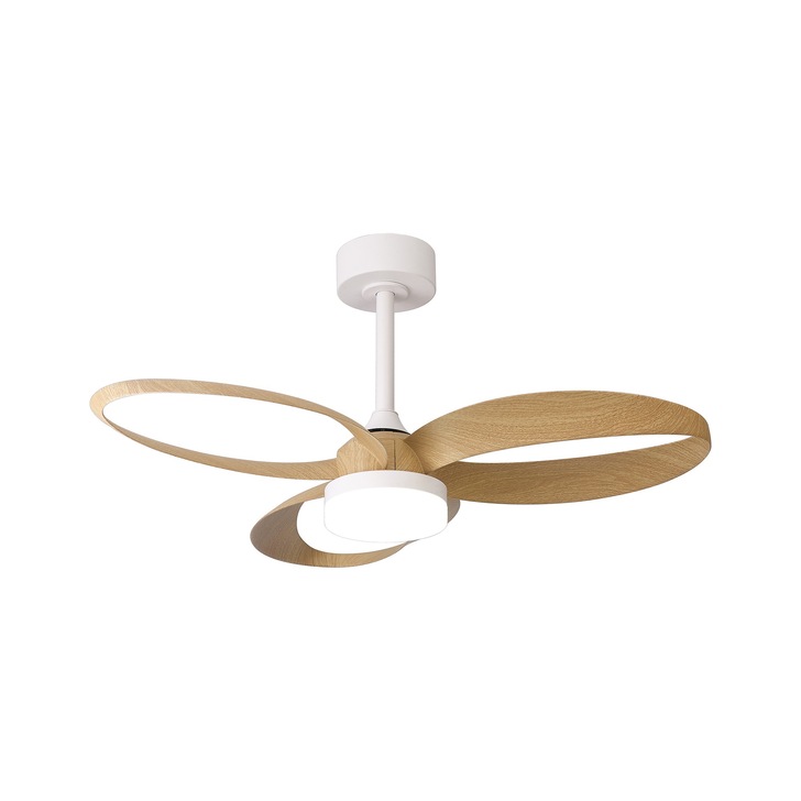 Mantra Infinity Semi-Flush White And Wood Led Ceiling Fan Light Complete With Remote Control - 2700-5000K