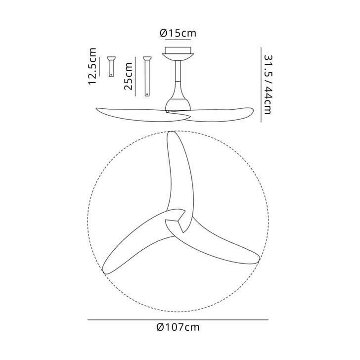 Mantra Ipanema 3 Blade White Semi-Flush Led Ceiling Fan With Remote