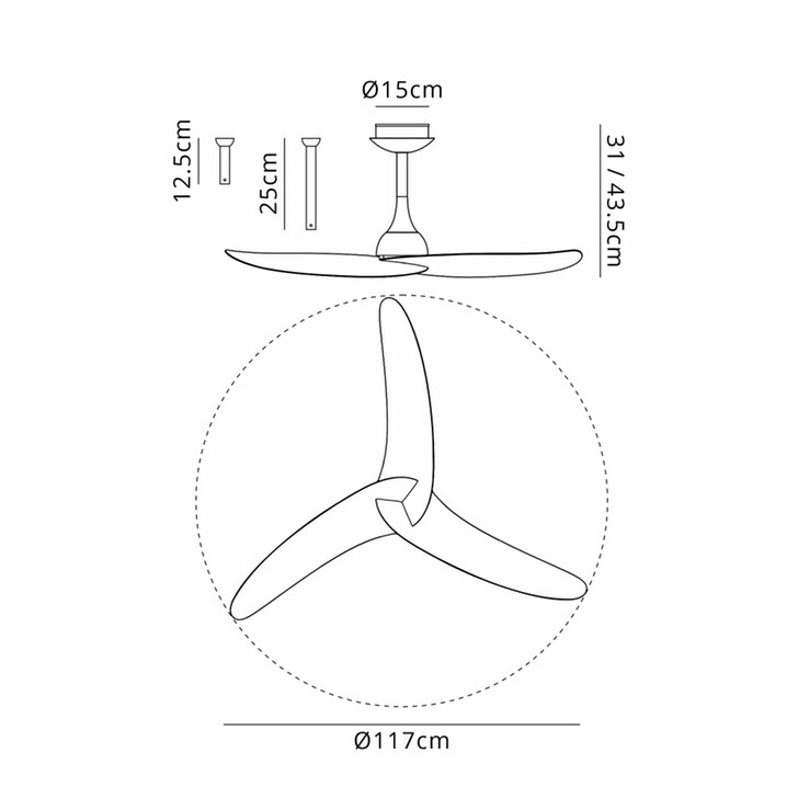 Mantra Ipanema IP44 White Semi-Flush Led Ceiling Fan With Remote