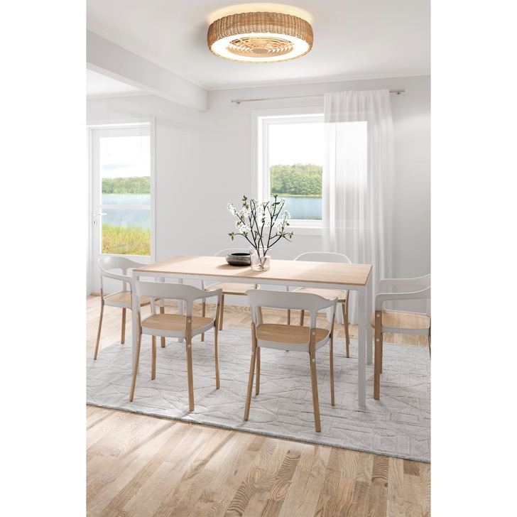 Mantra Kilimanjaro Beige Ratton Finish LED Ceiling Light With Built-In Reversible Fan C/W Remote Control