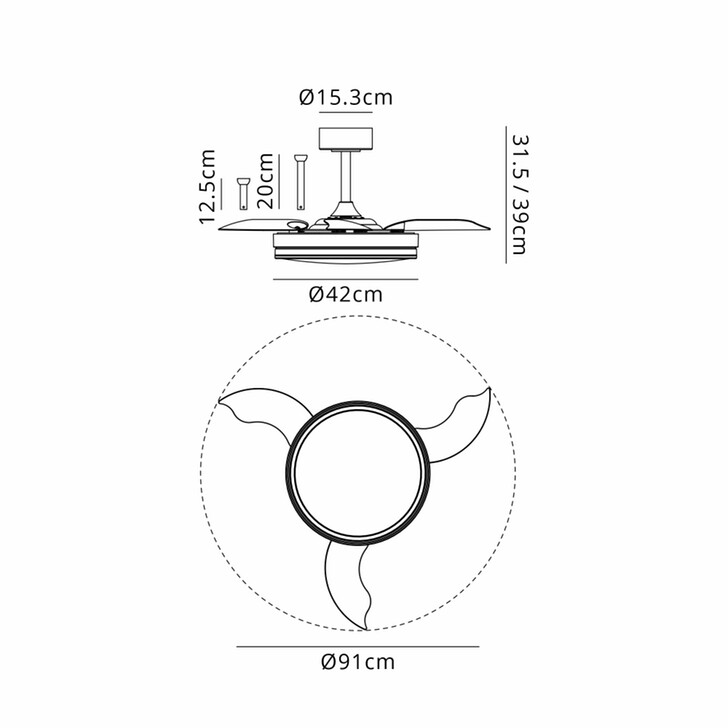 Mantra Luna S White Semi-Flush Led Ceiling Fan Light With Remote - 3000-5000K