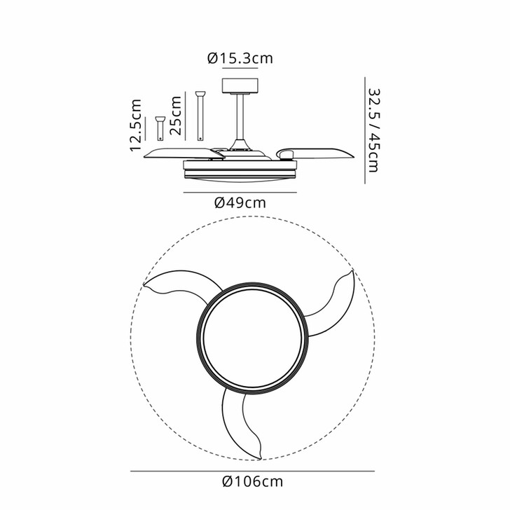 Mantra Luna M White Semi-Flush Led Ceiling Fan Light With Remote - 3000-5000K