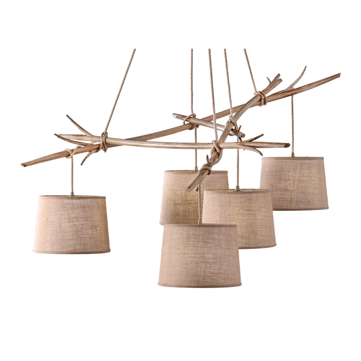 Mantra M6175 Sabina 5 Light Imitation Wood Pendant Complete With Linen Shades