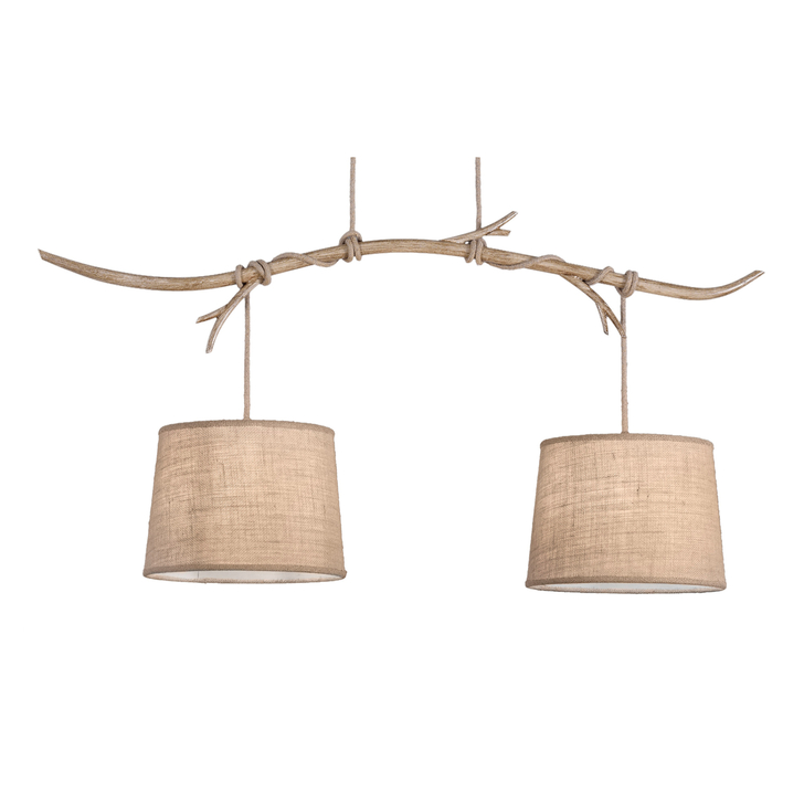 Mantra M6177 Sabina Imitation Wood 2 Light Pendant Complete With Linen Shades