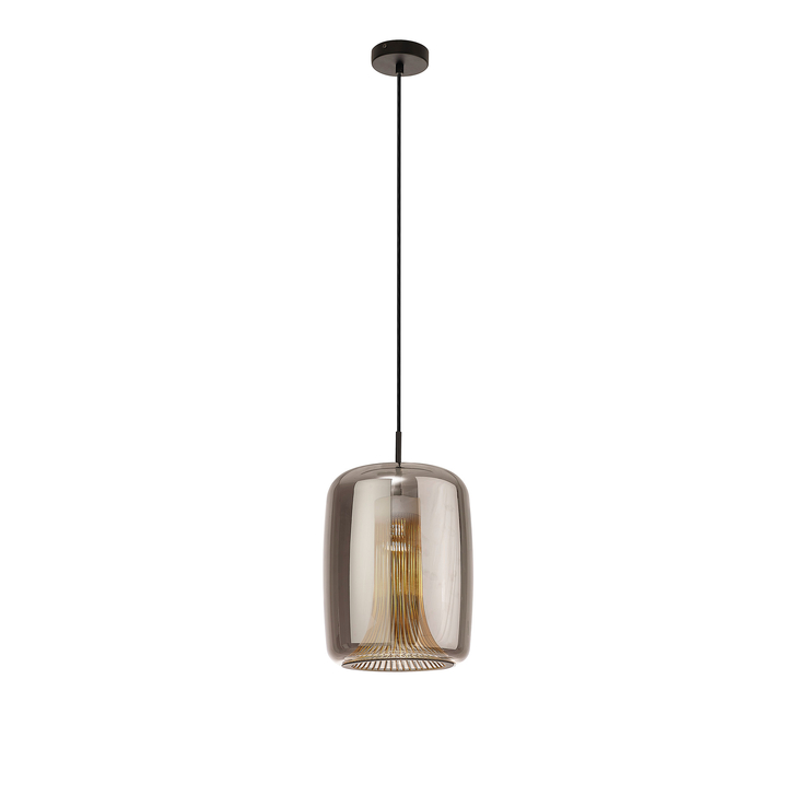 Mantra M8523 Kriss Cylinder Black Single Pendant Light Complete With Black Glass Shade With Inner Funnel Glass