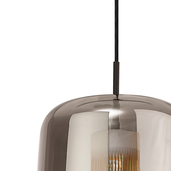 Mantra M8523 Kriss Cylinder Black Single Pendant Light Complete With Black Glass Shade With Inner Funnel Glass