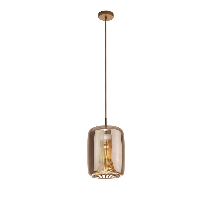 Mantra M8523 Kriss Cylinder Bronze Single Pendant Light Complete With Bronze Glass Shade With Inner Funnel Glass