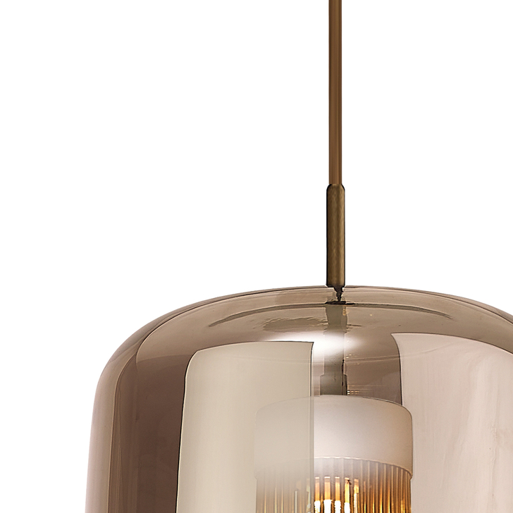 Mantra M8523 Kriss Cylinder Bronze Single Pendant Light Complete With Bronze Glass Shade With Inner Funnel Glass