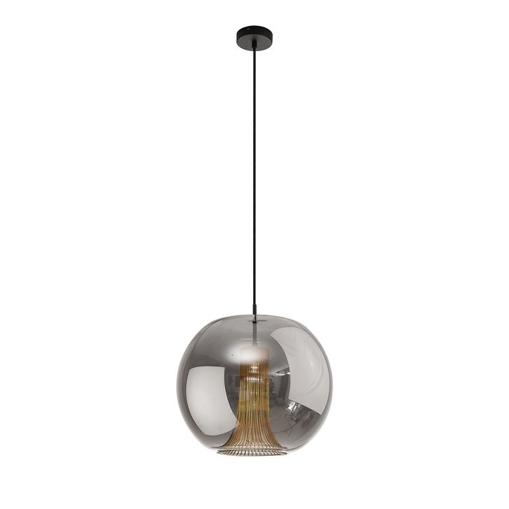 Mantra M8523 Kriss Round Black Single Pendant Light Complete With Black Glass Shade With Inner Funnel Glass