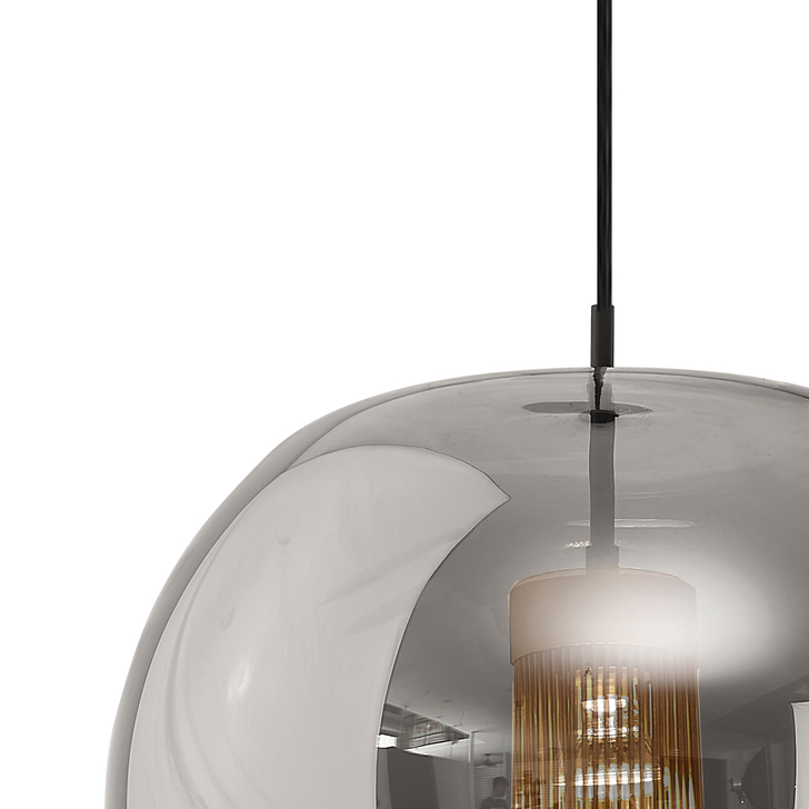 Mantra M8523 Kriss Round Black Single Pendant Light Complete With Black Glass Shade With Inner Funnel Glass