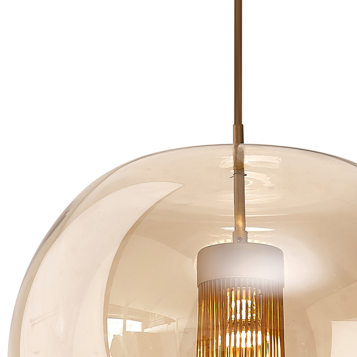 Mantra M8523 Kriss Round Bronze Single Pendant Light Complete With Bronze Glass Shade With Inner Funnel Glass