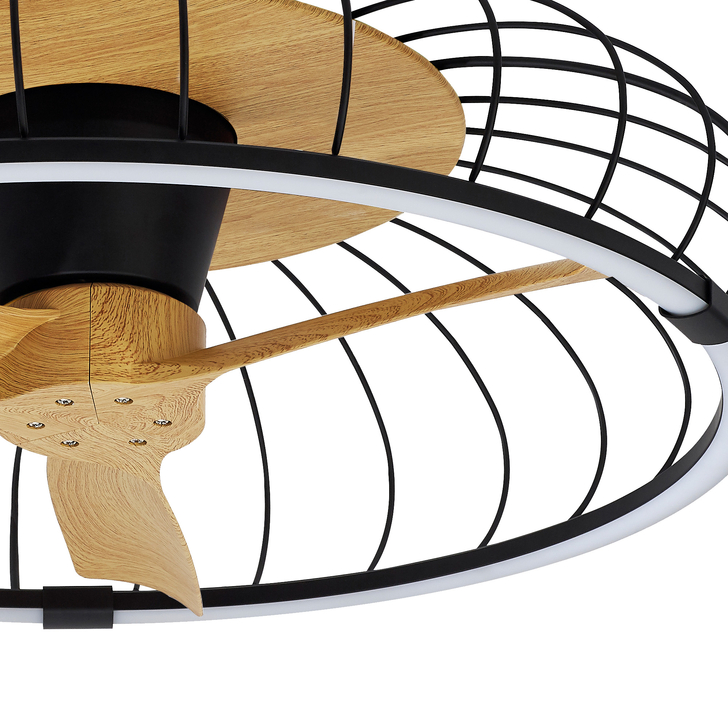 Mantra Nature Black/Wood Finish LED Ceiling Light With Built-In Reversible Fan C/W Remote Control