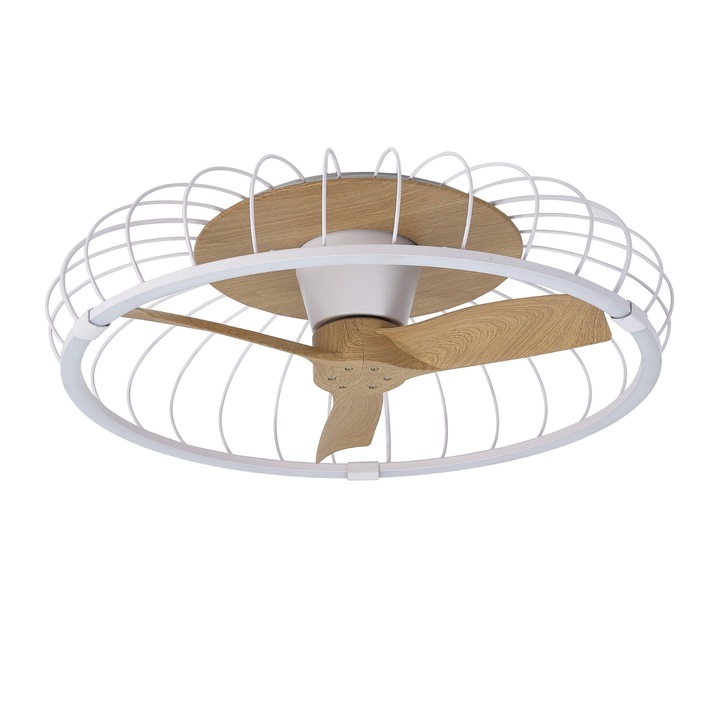 Mantra Nature White/Wood Finish LED Ceiling Light With Built-In Reversible Fan C/W Remote Control