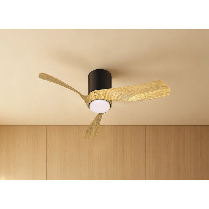 Mantra Nemo Xs Wood And Black Led Ceiling Fan Light Complete With Remote - 3000-5000K