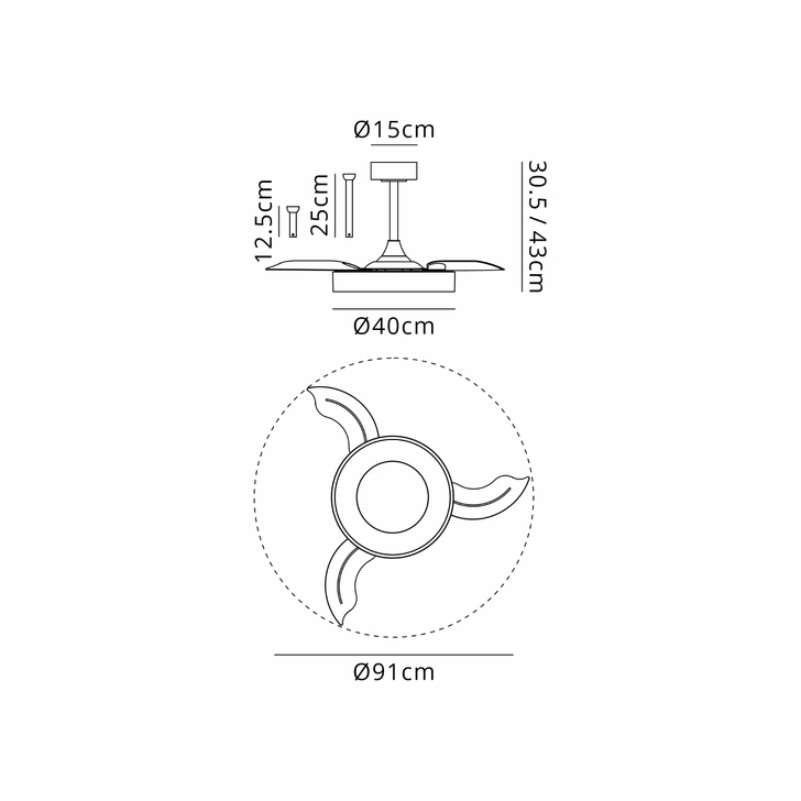 Mantra Niseko Fan S 40cm 45W LED Dimmable Ceiling Light With Built-In 25W DC Fan: 2700-5000K Remote Control: 5000lm: White