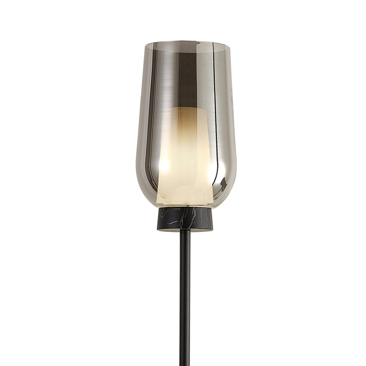 Mantra Nora Black Floor Lamp With Smoked Glass, Frosted Inner And Marble Detailing