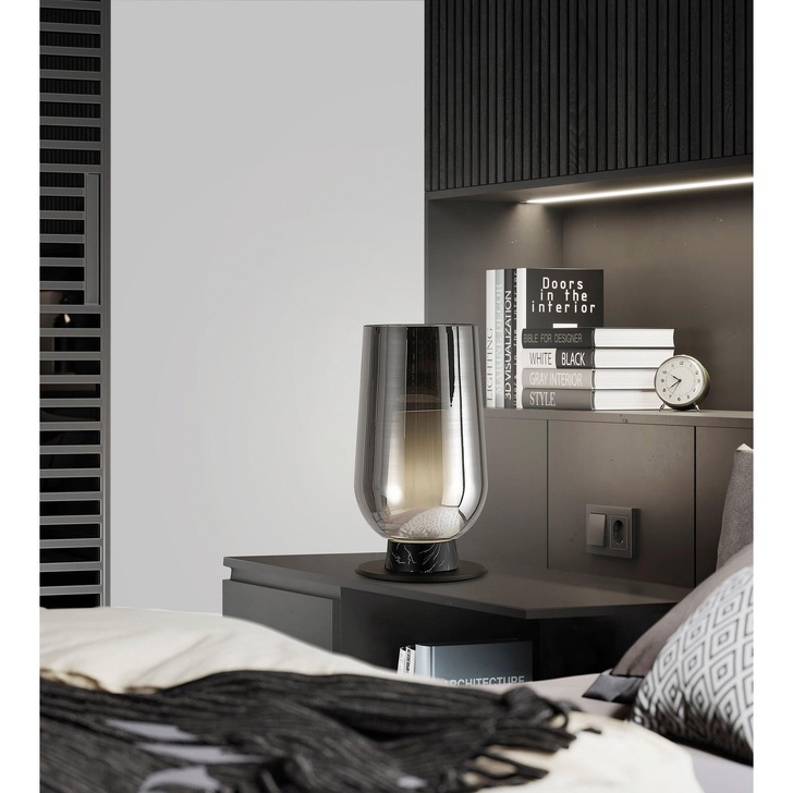 Mantra Nora Black Table Lamp With Smoked Glass, Frosted Inner And Marble Detailing