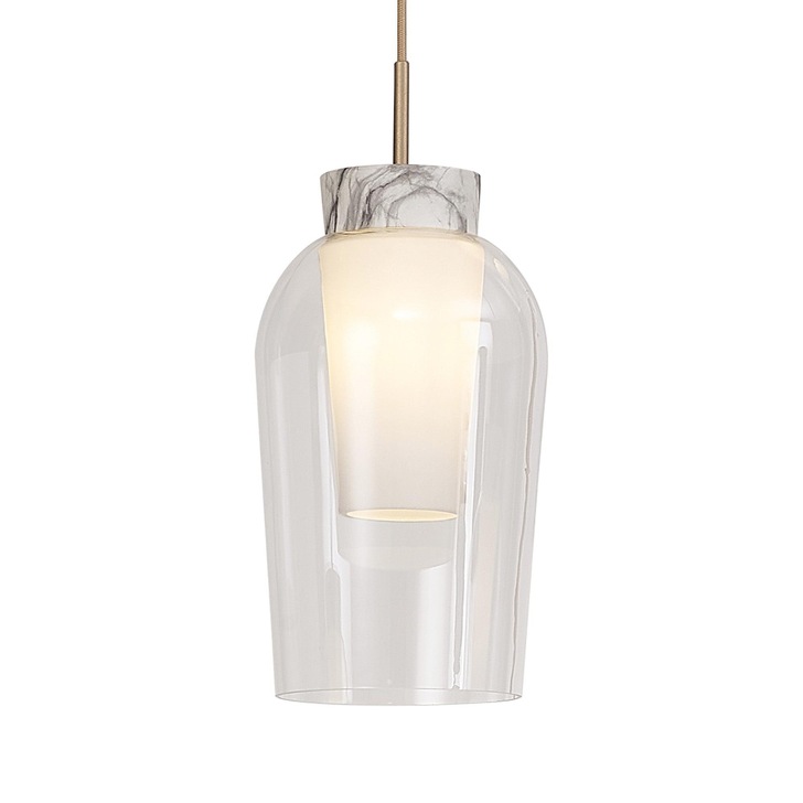 Mantra Nora Gold 1 Light Pendant Complete With Clear Glass, Frosted Inner And Marble Detailing