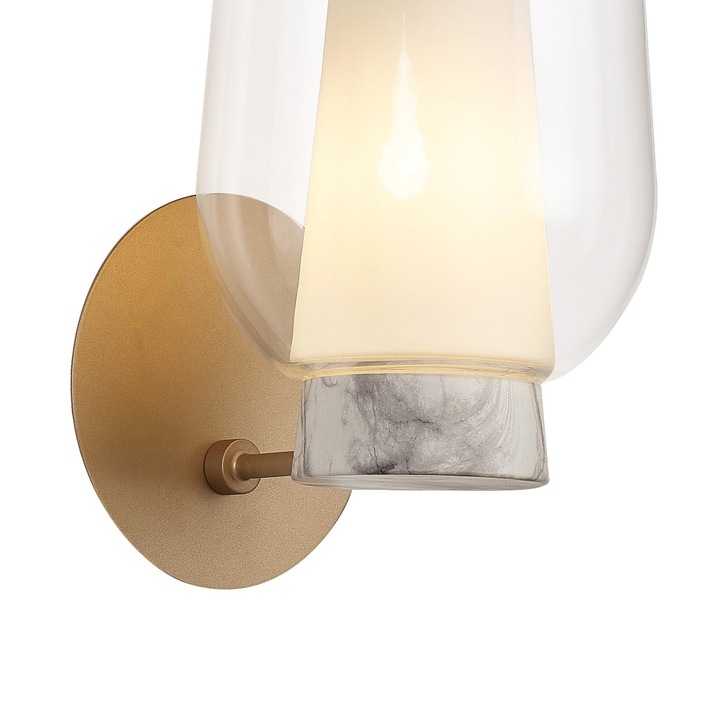 Mantra Nora Gold Single Wall Light With Clear Glass, Frosted Inner And Marble Detailing