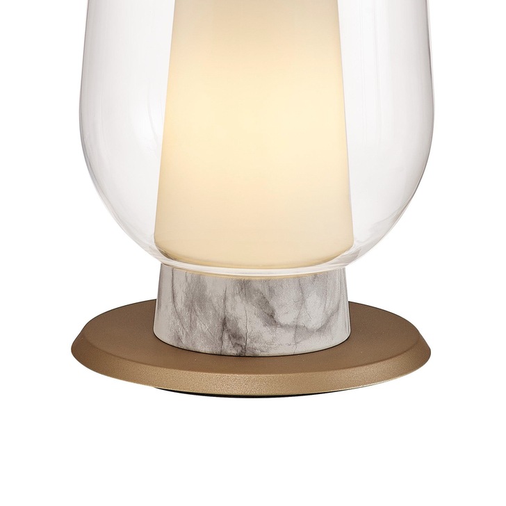 Mantra Nora Gold Table Lamp With Clear Glass, Frosted Inner And Marble Detailing