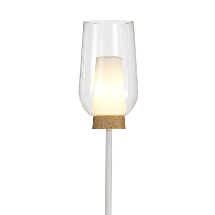 Mantra Nora White Floor Lamp With Clear Glass, Frosted Inner And Wood Detailing