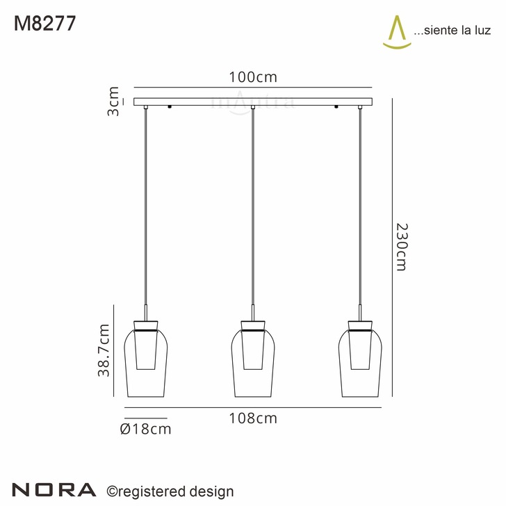 Mantra Nora White/Wood 3 Light Linear Bar Pendant Light Complete With Clear Glasses And Frosted Inners