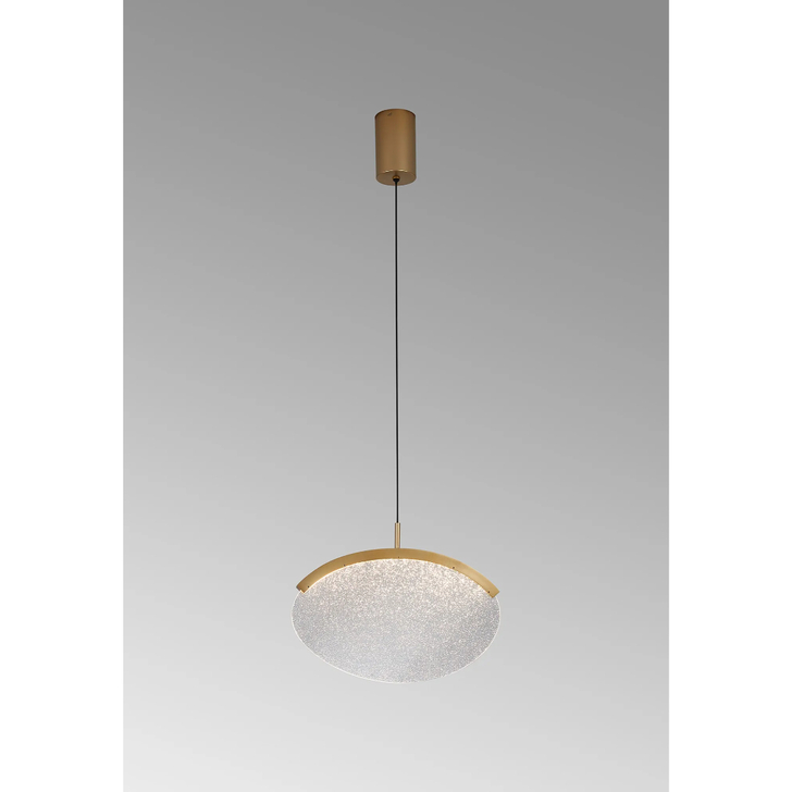 Mantra Oasis 39cm Single Pendant Gold With Unique Acrylic Lens: 12W LED: 3000K: Triac Dimmable