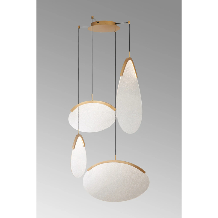 Mantra Oasis 70cm 4 Light Cluster Pendant Gold With Unique Acrylic Lens: 54W LED: 3000K: Triac Dimmable