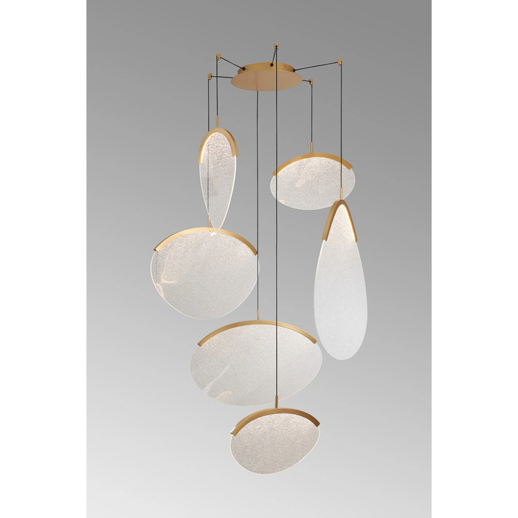 Mantra Oasis 70cm 6 Light Cluster Pendant Gold With Unique Acrylic Lens: 80W LED: 3000K: Triac Dimmable