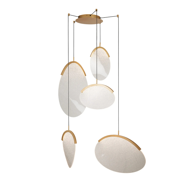 Mantra Oasis 90cm 5 Light Cluster Pendant Gold With Unique Acrylic Lens: 65W LED: 3000K: Triac Dimmable