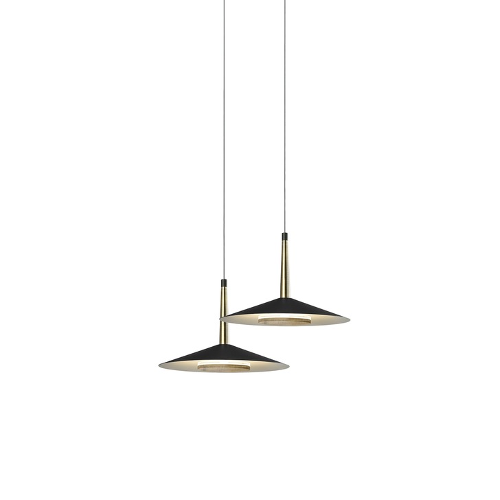 Mantra Orion 2 Light LED Pendant Black & Antique Brass - 3000K