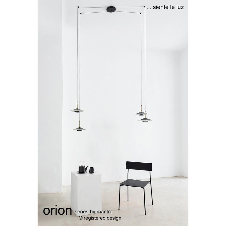 Mantra Orion 4 Light LED Linear Pendant Black & Antique Brass - 3000K