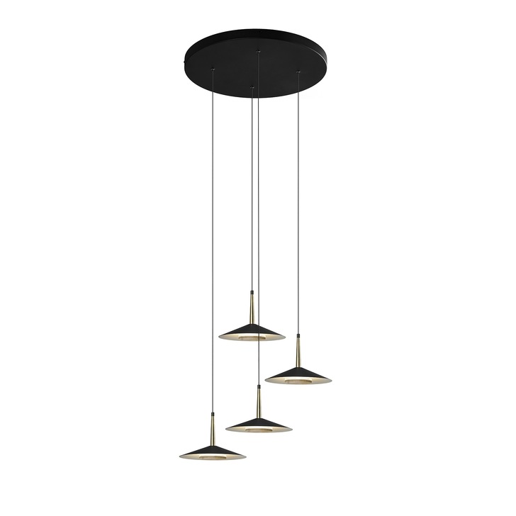 Mantra Orion 4 Light LED Round Pendant Black & Antique Brass - 3000K