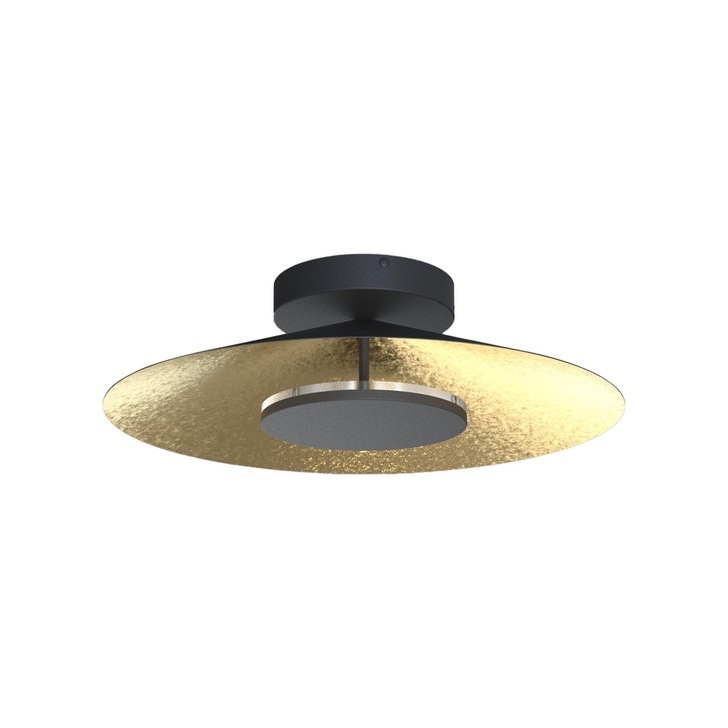 Mantra Orion Large LED Round Flush Ceiling Light Black With Gold Leaf - 3000K