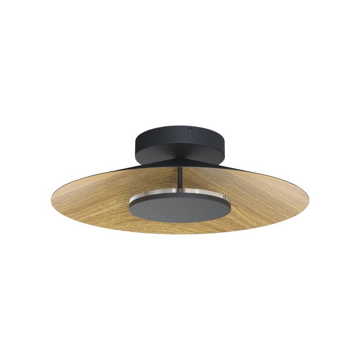 Mantra Orion Large LED Round Flush Ceiling Light Black With Wood - 3000K