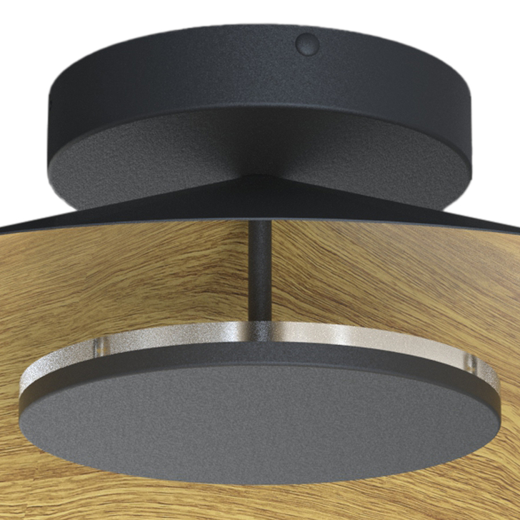 Mantra Orion Large LED Round Flush Ceiling Light Black With Wood - 3000K