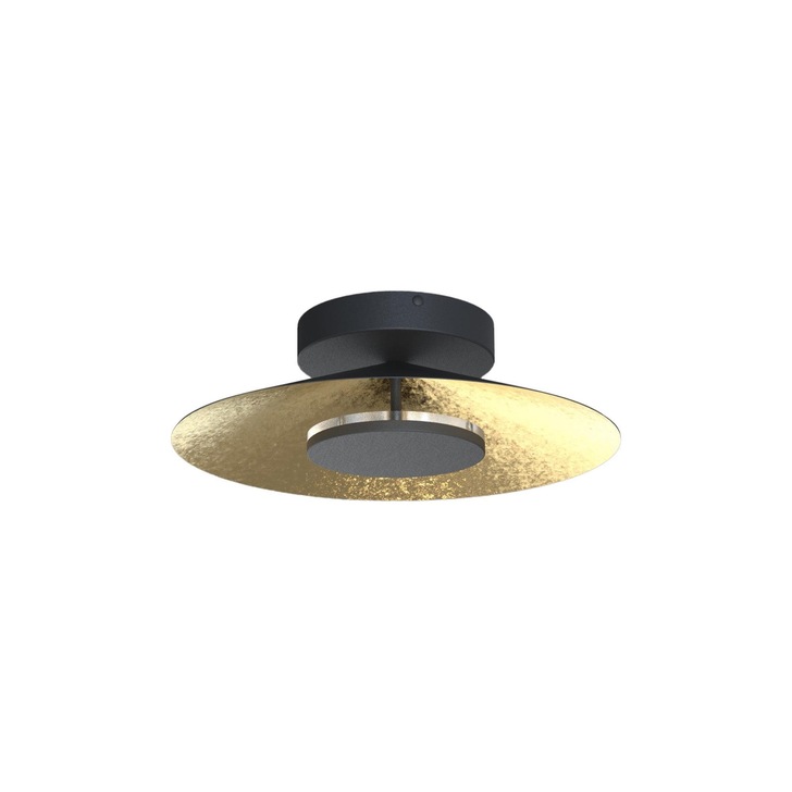 Mantra Orion Medium LED Round Flush Ceiling Light Black With Gold Leaf - 3000K