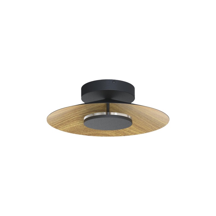 Mantra Orion Medium LED Round Flush Ceiling Light Black With Wood - 3000K