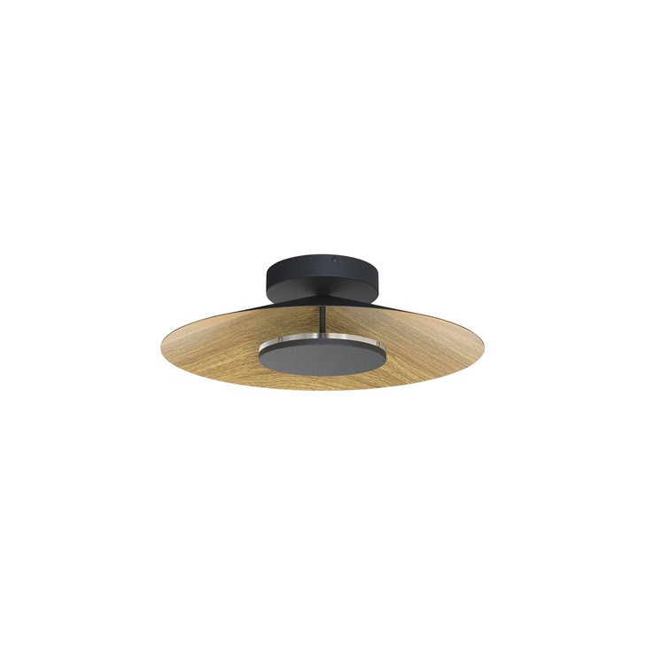 Mantra Orion Small LED Round Flush Ceiling Light Black With Wood - 3000K