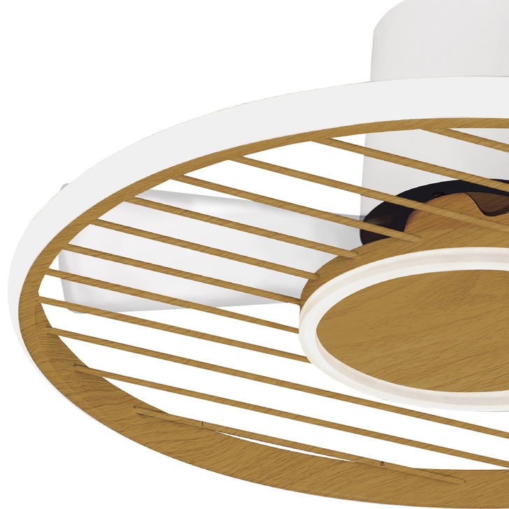 Mantra Soho Fush White And Wood Led Ring Ceiling Fan Light Controllable Via Remote Or App - 2700K - 5000K