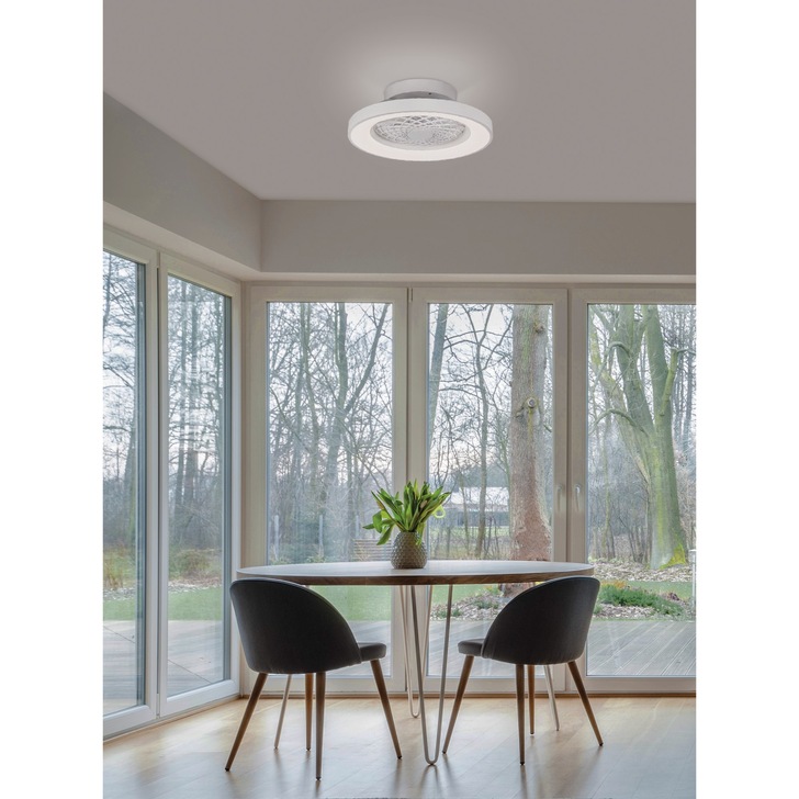 Mantra Tibet Mini White LED Ceiling Light With Built-In Reversible Fan C/W Remote Control