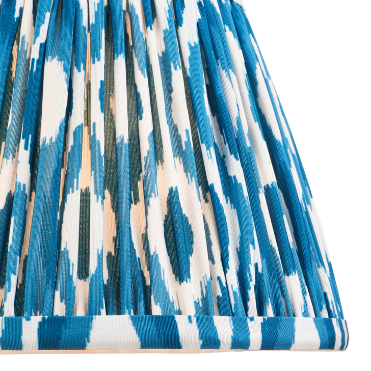 Marlin Blue Ikat Patterned Fabric 20cm Shade - E14/E27/B22 With Fixed Metal Gimbal