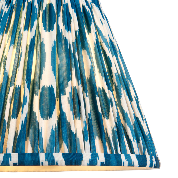 Marlin Blue Ikat Patterned Fabric 25cm Shade - E14/E27/B22 With Fixed Metal Gimbal