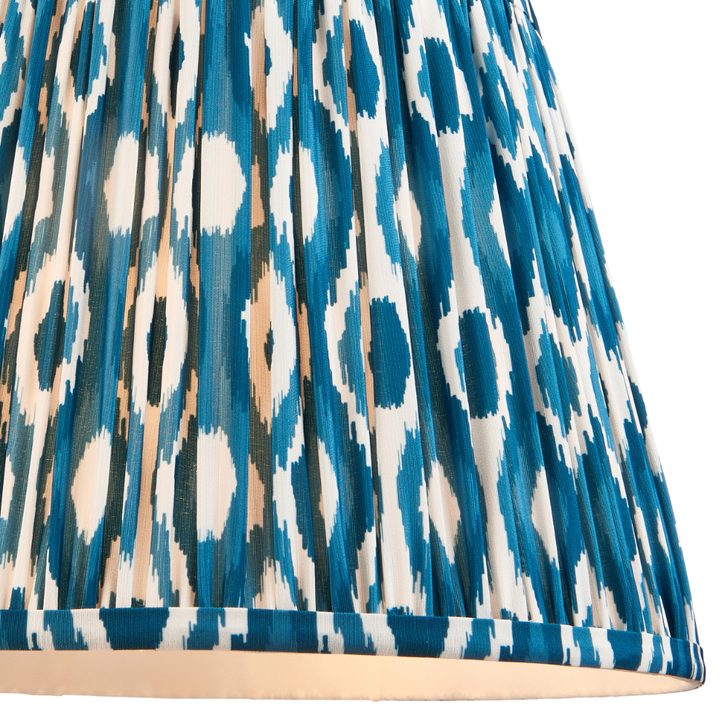 Marlin Blue Ikat Patterned Fabric 35cm Shade - E14/E27/B22 With Fixed Metal Gimbal