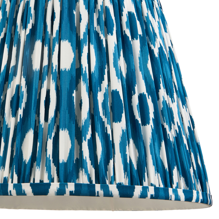 Marlin Blue Ikat Patterned Fabric 35cm Shade - E14/E27/B22 With Fixed Metal Gimbal